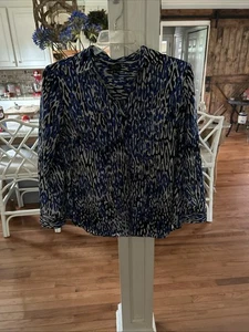 Blusa túnica top blusa mujer Talbots talla XLP floral azul blanco negro - Imagen 1 de 5