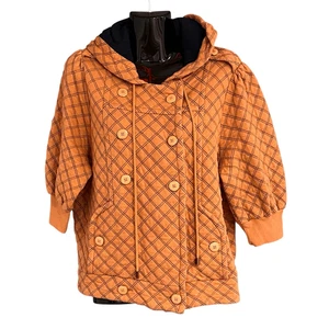 Marc by Marc Jacobs Orange & Blue Quilted Checker Print Short Sleeve Hooded Swea - Picture 1 of 10
