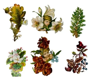 ANTIQUE VICTORIAN DIECUT SCRAP – FLORAL & BABIES - Picture 1 of 3