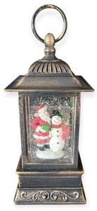 Santa With Snowman Glitter Snow Globe Lantern 10" Tall X 4"w X 4" - Picture 1 of 5