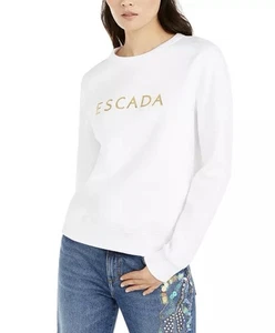 Escada Sport Metallic-Logo Cotton Sweatshirt women's size Medium Crew Neck - Picture 1 of 7