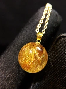 11.5mm AAAAA+ Natural Gold Rutilated Quartz Titanium Crystal Pendant gift - Picture 1 of 5