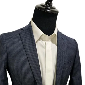 Blazer su misura J Hilburn uomo 37R lana cappotto sportivo a quadri grigio blu gingham check - Foto 1 di 14