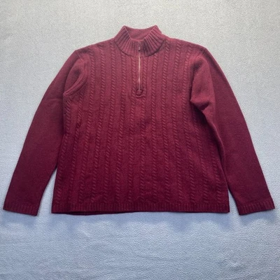 Suéter 100 % lana de cordero granate rojo tejido con cable media cremallera cuello alto, grande para hombre Foto 1 de 4