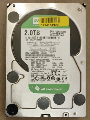 Westren Digital WD Green 2TB WD20EADS Sata Hot Swap 3,5 Zero Ore uso = NUOVO - Immagine 1 di 3