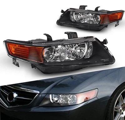 Black Fits 04-2008 Acura TSX Projector Headlights Lamps Left+Right 04-08 Pair A - Image 1 of 4