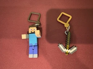 Minecraft Figures Keychains Bag Clips Backpack Hangers Steve & Axe - Picture 1 of 1