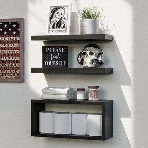 Black Floating Shelves Set of 3, Modern Bathroom Shelves Wall Mounted Shelves... - Picture 1 of 7