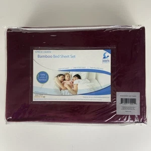 Hotel Sheets Direct 100% Bamboo Viscose 4-Piece Queen Sheet Set (Burgundy Red) - Picture 1 of 3