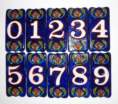 Azulejos numerados de cerámica mediterránea hechos a mano azules Foto 1 de 4