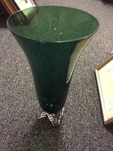 TIFFIN Deep Green Footed Vase With Clear Base 11” High - Picture 1 of 4