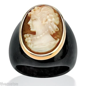 10K GELBGOLD MUSCHEL CAMEO ONYX RING GRÖSSE 6 7 8 9 10 - Bild 1 von 3