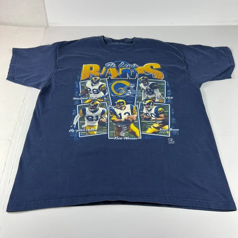 VTG NFL St Louis Rams Shirt Extra Large Blue Faded Roster Greatest Show On Turf Cover
