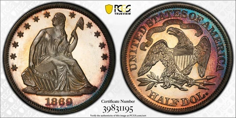 1869 Seated Liberty Half Dollar PCGS PR66CAM Only 1 Graded Higher Cover