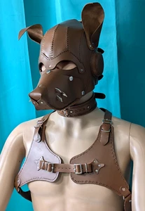 WOW 🐶 Echtleder SET -Hundemaske + Harness + Halsband 🐶 Fetisch Hunde Petplay - Bild 1 von 20