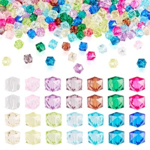 210Pcs Faceted Cube Transparent Acrylic Beads Crafts Jewelry Making 8x8x7.5mm - Picture 1 of 10