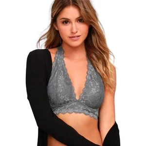Intimate Free People ☆ Neckholder-Bralette grau Blumen Spitze ohne Bügel ☆ Größe S - Bild 1 von 7