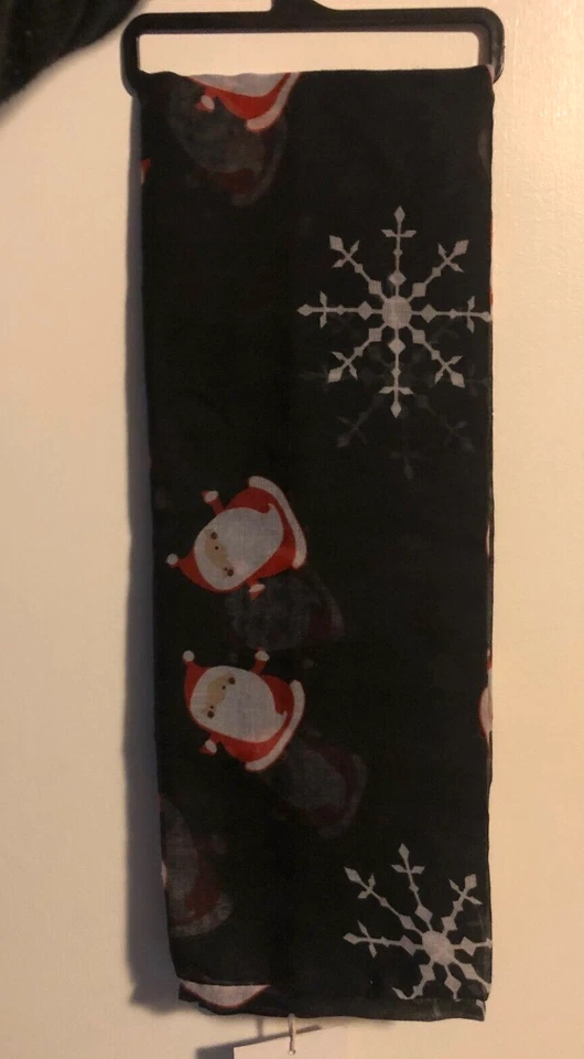 MIA & TESS Holiday Snowflake Santa Oblong Sheer Infinity Scarf With Tags