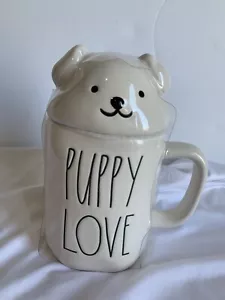 Rae Dunn Ceramic w Mug Puppy Topper PUPPY LOVE Off White engraved Tea Coffee Cup - Picture 1 of 6