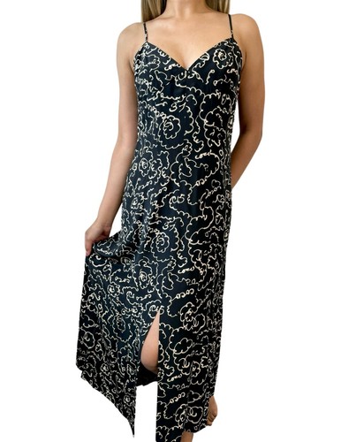 Abito Chanel Vintage 1993 CC Marca Logo Unico Pezzo Bottone Nero Seta Fessura Rank AB