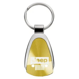 Jeep Grill Keychain & Keyring - Gold Teardrop Chrome Shiny Key Chain Key Fob - Picture 1 of 3