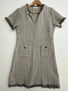 Spartina 449 Willette Tweed Dress Fringe Chunky Knit Heavy Black White Tan Sz. 6 - Picture 1 of 14