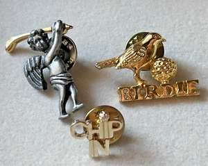 Camco Zinn Engel Vintage Hut Pin Brosche Golf Birdie Golfball Chip im Set - Bild 1 von 3