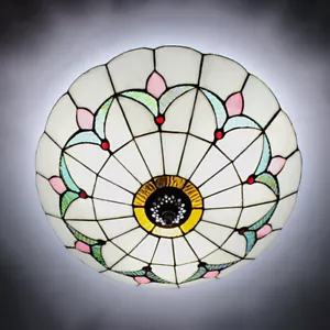 Handcrafted Moroccan Tiffany Stained Glass Flush Mount Ceiling Light Fixture - Picture 1 of 5
