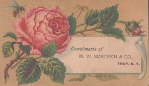 Victorian Trade  Card - Floral - House Furnishings - M.W. Scriven  & Co. - Troy - Picture 1 of 2