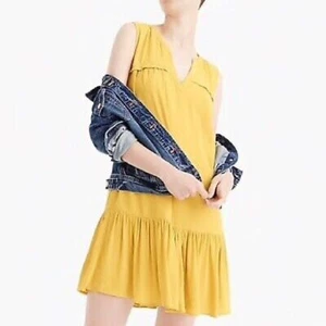 NWT J. Crew Mustard Yellow Ruffle Hem Sheath Sleeveless Viscose Dress Small - Picture 1 of 11