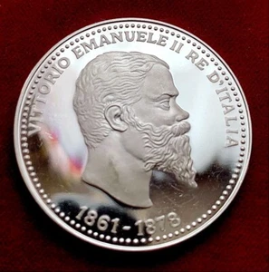 ITALY SILVER MEDAL VITTORIO EMANUELE II° THE GREAT EUROPEAN DYNASTIES :SAVOIA - Picture 1 of 2
