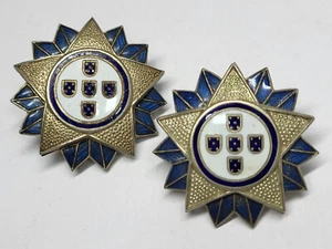 RARE Antique Portugues MILITARY AIR FORCE SENIOR OFFICER Enamel Rank Badges Pair - Picture 1 of 9