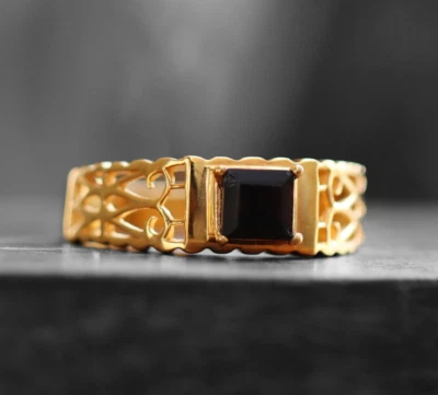 Anillo de compromiso de ónix negro enchapado en oro para mujer anillo de compromiso regalo para ella Foto 1 de 4