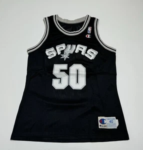 Vintage 90s Champion San Antonio Spurs Black David Robinson NBA Jersey Size 40 M - Picture 1 of 7