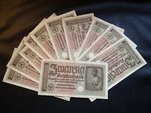 Lote de 11 BONITOS BILLETES ORIGINALES SEGUNDA GUERRA MUNDIAL NAZI ALEMANIA ALEMANA 20 Reichsmark - Imagen 1 de 2