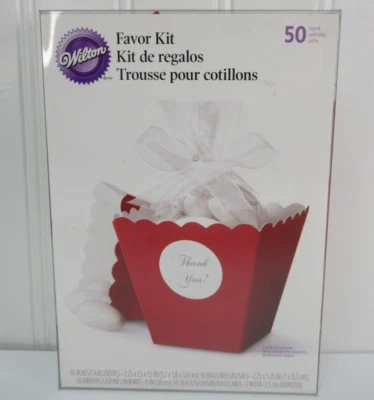 Wilton Red Party Favor Kit 50ct Boxes Bags Ribbons Seals Wedding Birthday Party - Image 1 of 4