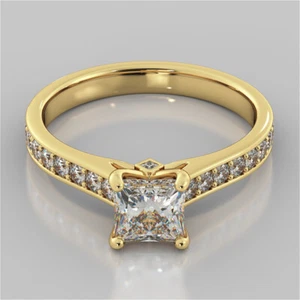 2.50 Ct Princess Simulated Diamond Wedding Ring 14K Solid Yellow Gold Size 5 6  - Picture 1 of 6