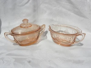 Pair of Vintage Hocking Princess Pink Depression Glass Creamer & Sugar w/Lid - Picture 1 of 12