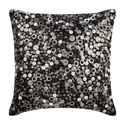 Square Decorative Cushion Cover Black 16"x16", Bed Decor Silk - Black Night - Image 1 of 3