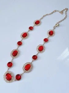 AU Women Retro Red Gem Crystal Chain Prom Formal Dress Party Slim Metallic Belt - Picture 1 of 16