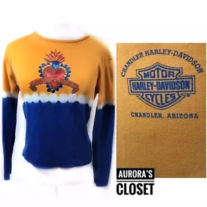 Harley Davidson M Orange VTG 90’s Color Block logo Bleeding Heart - Picture 1 of 4