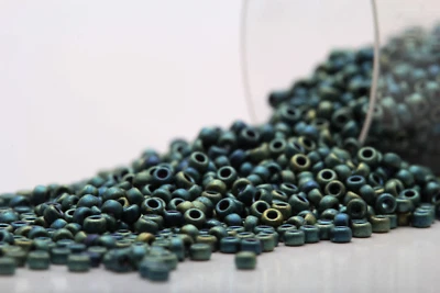 Miyuki Round Rocailles 15/0 Metallic Matte Khaki Green AB Seed Beads RR-2008 - Image 1 of 2