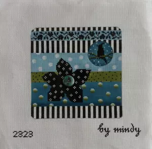 Blue Birdie #2323 By Mindy Handpainted Needlepoint Canvas 18 Mesh 5.75" Sq - Picture 1 of 3