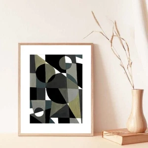 Original Geometrisches Abstraktes Gemälde Mid Century Modern Kunst Wandbild Deko A4 - Bild 1 von 18