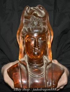11.2" Old China Buddhism Marked Red Amber Kwan-yin Guan Yin Goddess Head Statue - Picture 1 of 19