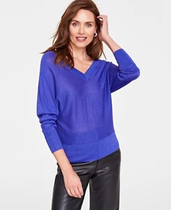 I.n.c. International Concepts Womens Metallic Dolman-Sleeve Top Deep Iris SZ L - Picture 1 of 5
