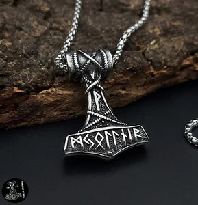 Anhänger Thors Hammer Mjolnir Halskette Edelstahl Schmuck Wikinger Kette NEU - Bild 1 von 14