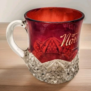 Antigua taza de recuerdo manchada de rubí EAPG Jefferson Diamond & Peg Star Nora 1906 - Imagen 1 de 8