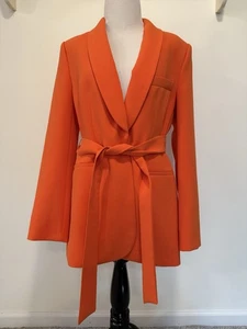 ZARA Orange Long Blazer Jacke Gürtel Schalkragen Damen Gr. M Marokko - Bild 1 von 10