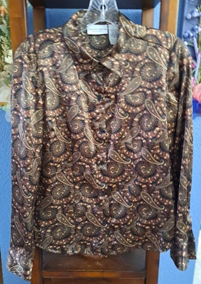 Винтажный Jaclyn Smith классический женщин S Chico коричневый пейсли кнопка блузка 100% поли - Изображение 1 из 4
